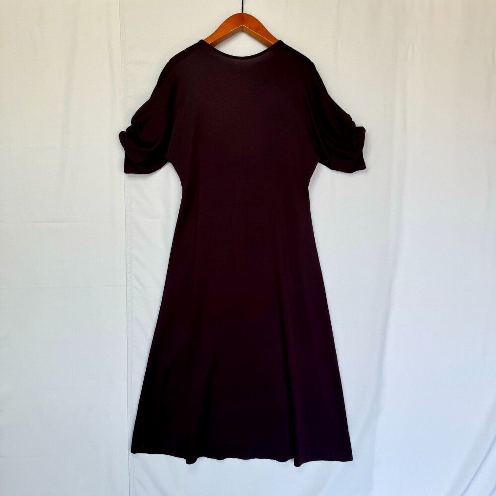 COS Chocolate Brown Ponte Knit Gathered Sleeve Open Back Midi Dress Size Large